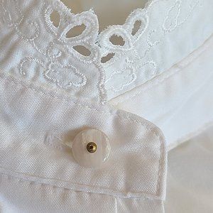 Lace Embroidery Designer Blouse White Top Made Japan Luxury pearl silk buttons